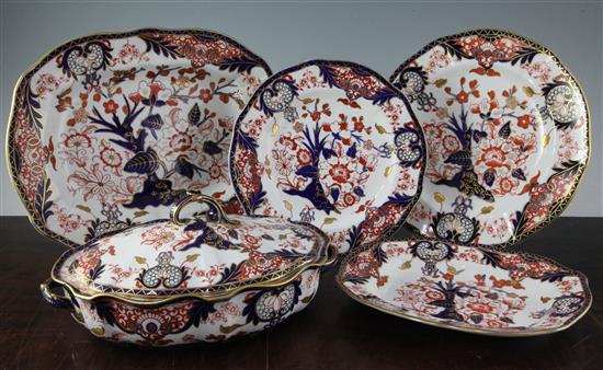 A late 19th/early 20th century Royal Crown Derby Imari pattern part dinner service, dinner plates 10in.